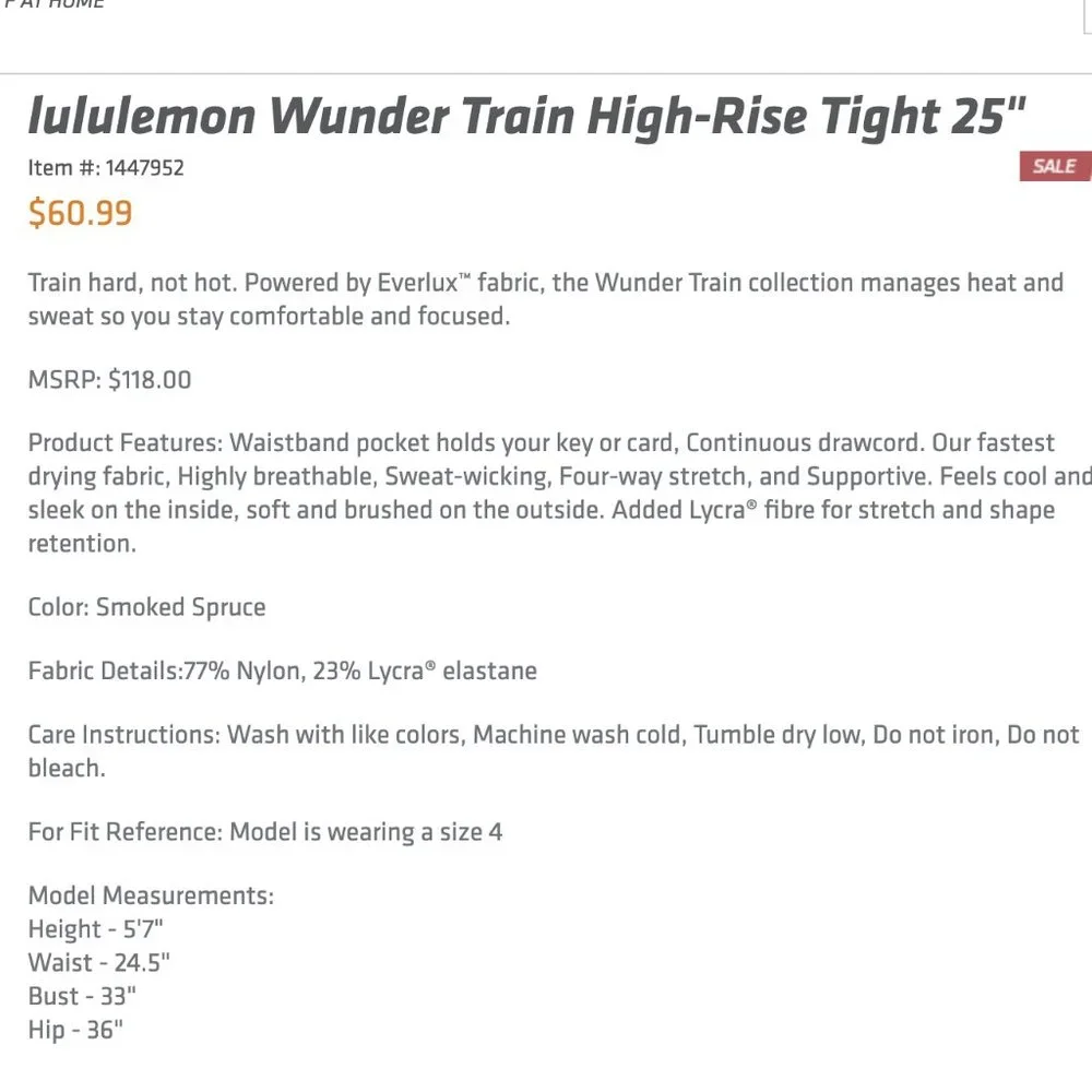 Lululemon x OTF Wunder Train High-Rise Tight 25" in Smoked Spruce - Picture 2 of 2